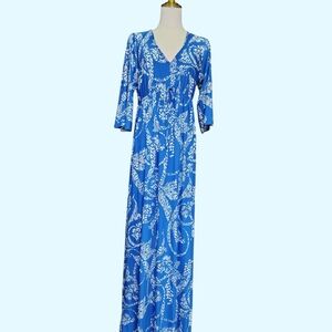 Blue and White Floral Maxi Dress